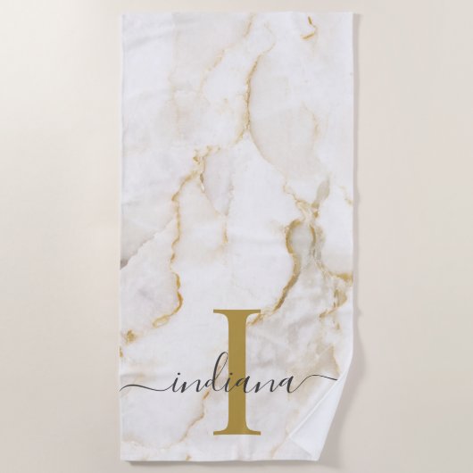 Serviette De Plage Marbre à motif monogramme moderne personnalisé (Devant)