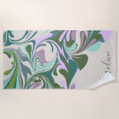 Serviette De Plage Marbre Abstrait en violet et vert Personnalisé (Devant)