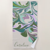 Serviette De Plage Marbre Abstrait en violet et vert Personnalisé (Devant)