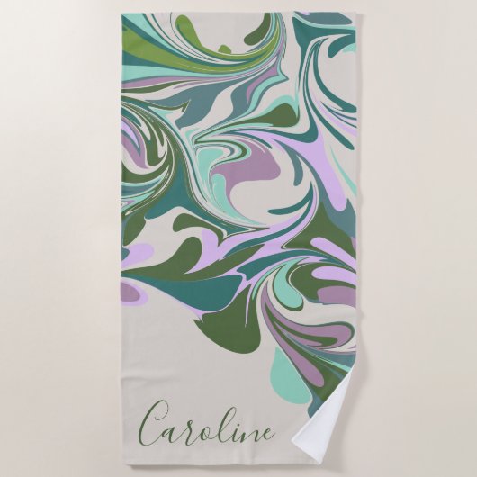 Serviette De Plage Marbre Abstrait en violet et vert Personnalisé (Devant)