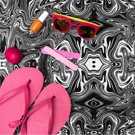 Serviette De Plage Marbre Abstrait noir et blanc liquide