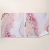 Serviette De Plage Marbre Agate Populaire Blue Rose Gold Collection (Devant)