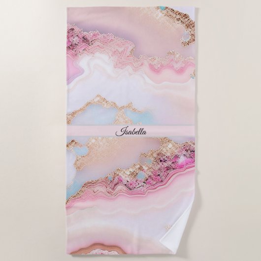 Serviette De Plage Marbre Agate Populaire Blue Rose Gold Collection (Devant)