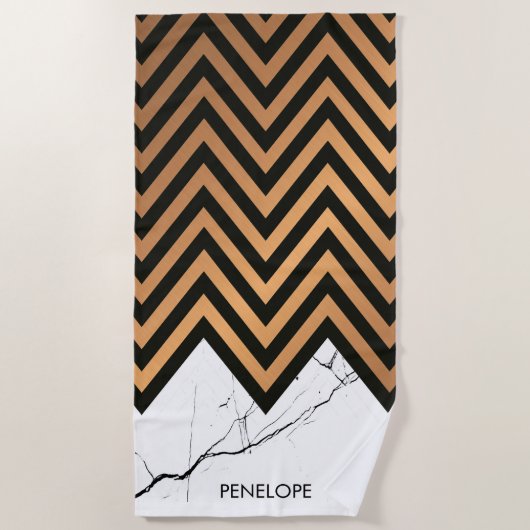 Serviette De Plage Marbre blanc Avec Chevrons D'Or (Devant)