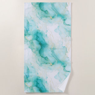 Serviette De Plage Marbre blanc Mint Green Gold