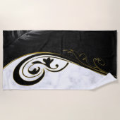 Serviette De Plage Marbre blanc, Noir, Filigree Or Graphique (Devant)