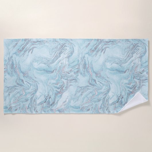 Serviette De Plage Marbre bleu Aqua Silver (Devant)