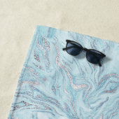 Serviette De Plage Marbre bleu Aqua Silver (En situation)