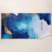 Serviette De Plage Marbre bleu blanc or (Devant)