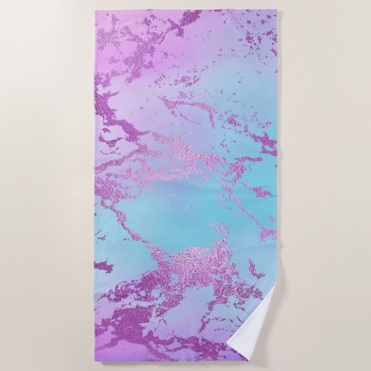 Serviette De Plage Marbre chic | Glam violet violet violet bleu Ombre (Devant)