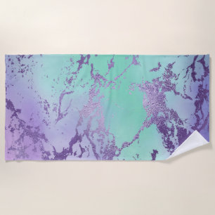 Serviette De Plage Marbre chic   Lavande violet et vert menthe