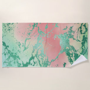 Serviette De Plage Marbre cool   Jolie Pastel Coral et Green Ombre