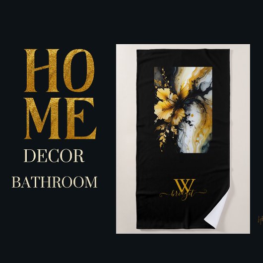 Serviette De Plage marbre de fleurs d'or noir