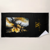 Serviette De Plage marbre de fleurs d'or noir (Devant)