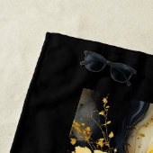 Serviette De Plage marbre de fleurs d'or noir (En situation)