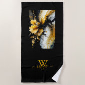 Serviette De Plage marbre de fleurs d'or noir (Devant)