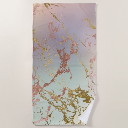 Serviette De Plage Marbre élégant | Monnaie Beige Sage Vert Rose Or (Devant)
