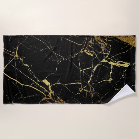 Serviette De Plage Marbre noir et or (Devant)