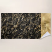 Serviette De Plage Marbre noir et or à monogramme (Devant)