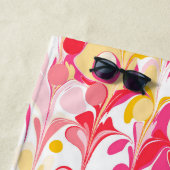 Serviette De Plage Marbre rétro Abstrait Motif rose jaune rouge (En situation)