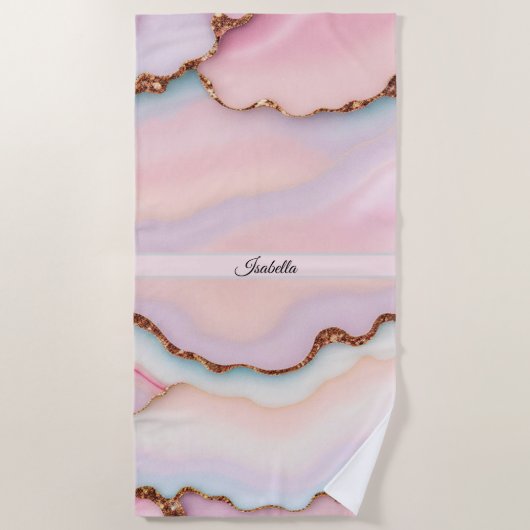 Serviette De Plage Marbre rose clair Agate Collection moderne (Devant)