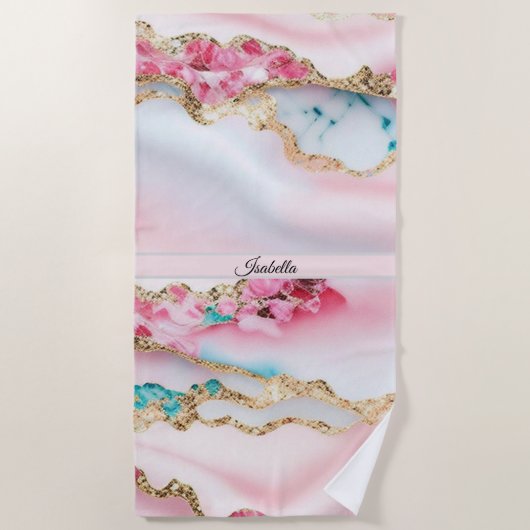 Serviette De Plage Marbre rose clair Agate Collection populaire (Devant)