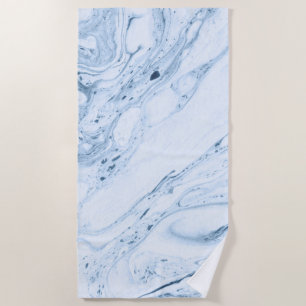 Serviette De Plage Marbre tourbillonne en blanc bleu-gris clair