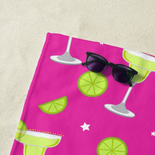Serviette De Plage Margarita Cocktail Rose Vert Été Amusement (En situation)