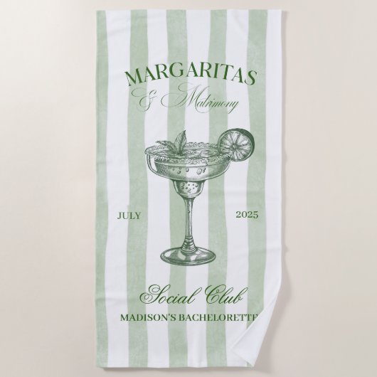 Serviette De Plage Margaritas et Mariage à rayures Bachelorette (Devant)