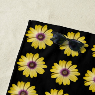 Serviette De Plage Marguerite africaine jaune sur motif floral noir