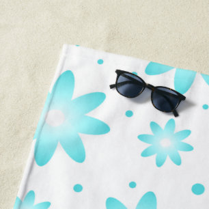Serviette De Plage Marguerite délicate blanche et turquoise, motif à