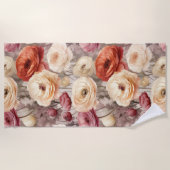 Serviette De Plage Mariage Burgundy Cream Fleurs de printemps (Devant)