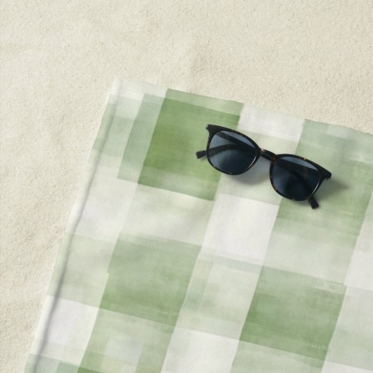 Serviette De Plage Mariage Champêtre Vert Crème à Carreaux (En situation)