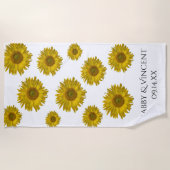 Serviette De Plage Mariage de tournesols rayés jaunes (Devant)