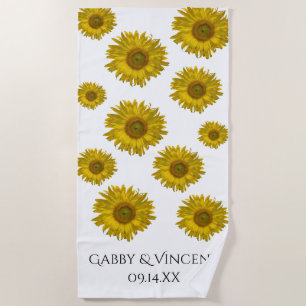 Serviette De Plage Mariage de tournesols rayés jaunes