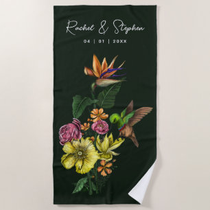 Serviette De Plage Mariage d'été Floral Élégant Tropical avec Colibri