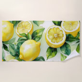 Serviette De Plage Mariage moderne citron bleu floral script (Devant)