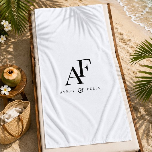 Serviette de plage | Mariage Monogramme de Couple 