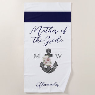 Serviette De Plage Mariage Naution Floral Anchor Navy Mère de