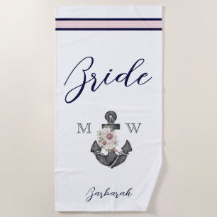 Serviette De Plage Mariage nautique Ancre florale Brides de marine ro