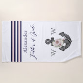 Serviette De Plage Mariage nautique Ancre florale  rose marine (Devant)