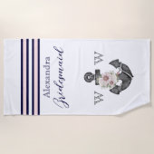 Serviette De Plage Mariage nautique Ancre florale  rose marine (Devant)