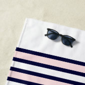 Serviette De Plage Mariage nautique Ancre florale  rose marine (En situation)