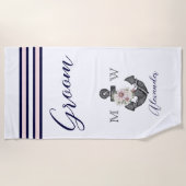Serviette De Plage Mariage nautique Ancre florale  rose marine (Devant)