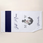 Serviette De Plage Mariage nautique floral ancre rose marinier (Devant)