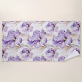 Serviette De Plage Mariage Romantique aux Iris Violets Fleuris (Devant)