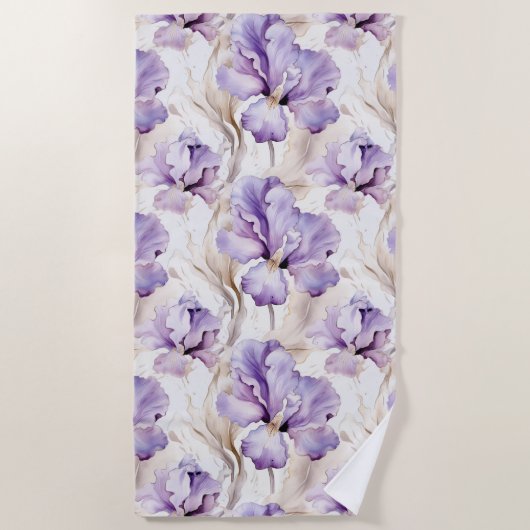 Serviette De Plage Mariage Romantique aux Iris Violets Fleuris (Devant)