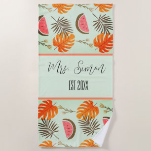 Serviette De Plage Mariage sur mesure Tropical Hawaiian