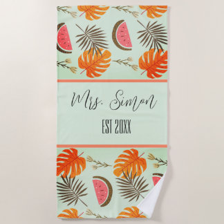 Serviette De Plage Mariage sur mesure Tropical Hawaiian