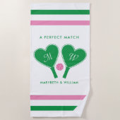 Serviette De Plage Mariage Vert Prépa et Rose Pickleball (Devant)